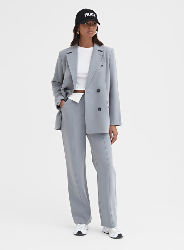 Slate Blue Exposed Waistband Tailored Trouser - Haley