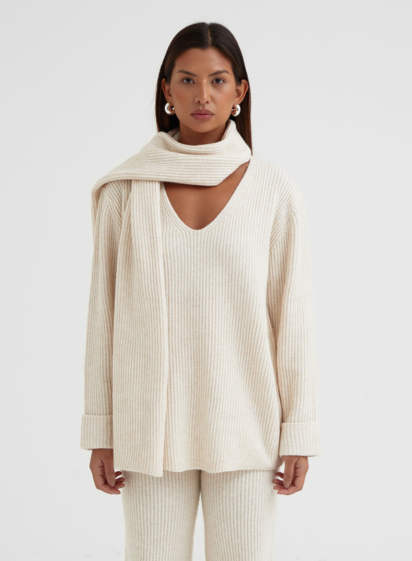 Off White Slouchy Knitted Jumper With Scarf - Remy