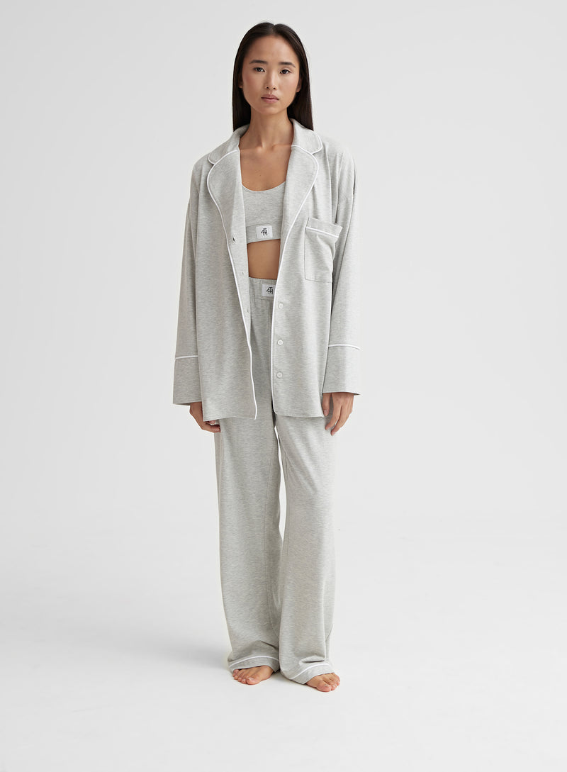 Ribbed cotton-blend pyjamas - Dark grey marl - Ladies