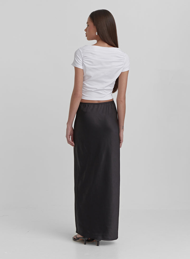 Black Satin Midaxi Skirt- Yimena
