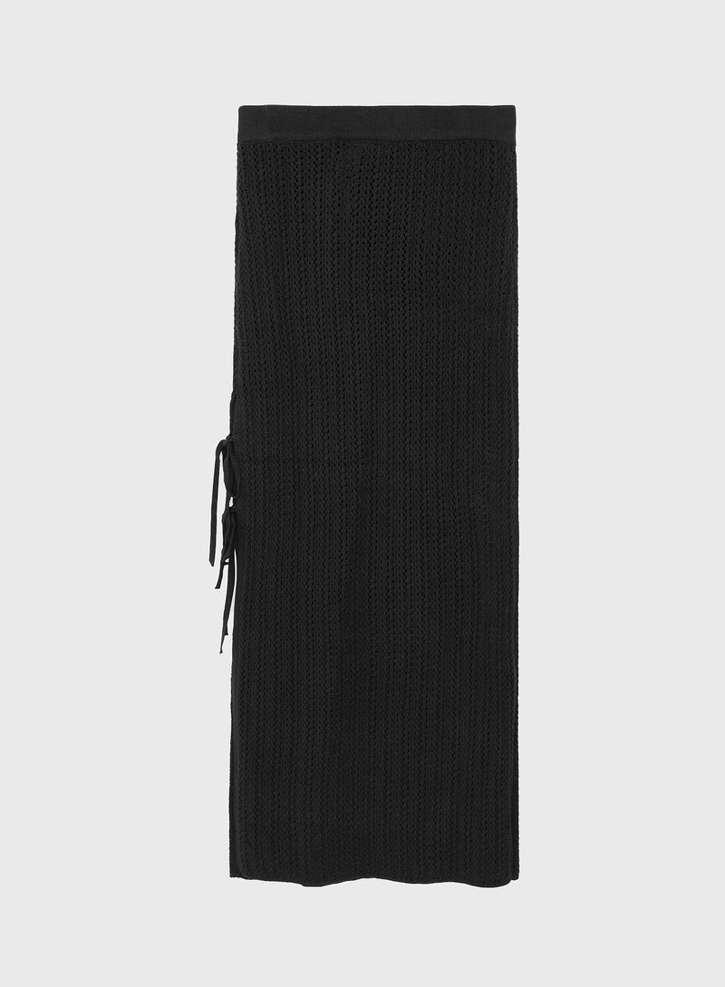 Black Knitted Tie Side Maxi Skirt – Shannon