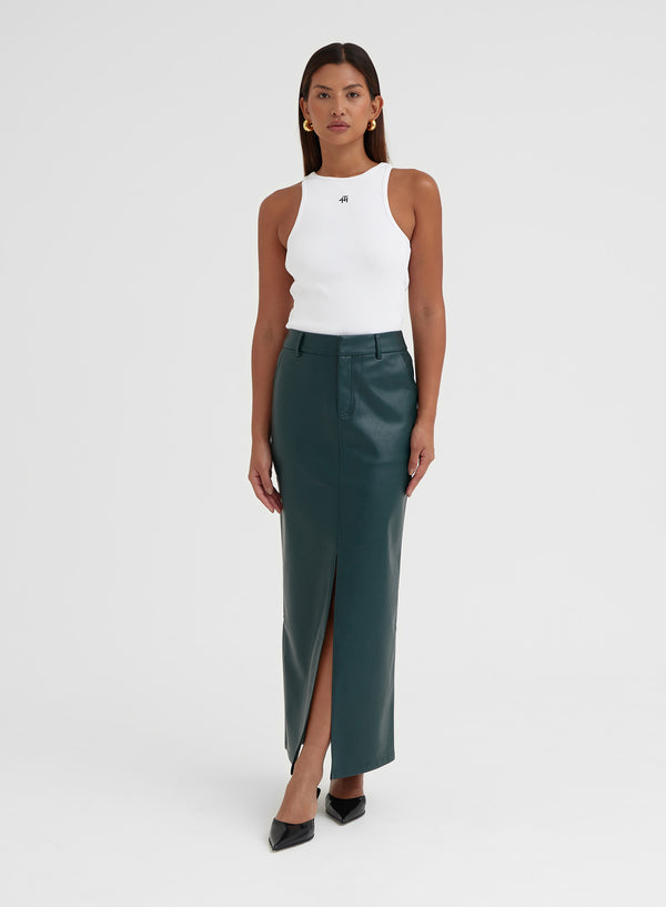 Green Split Front Faux Leather Midaxi Skirt - Nimah