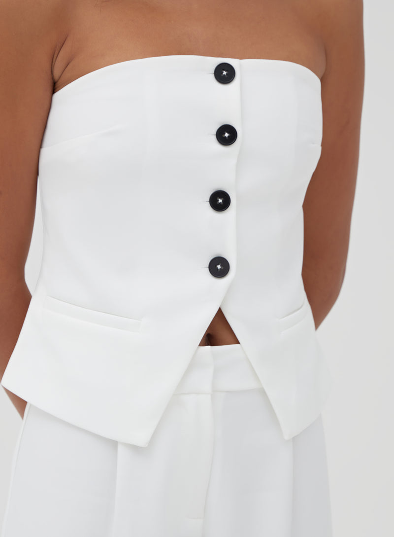 White Tailored Button Front Corset - Charl