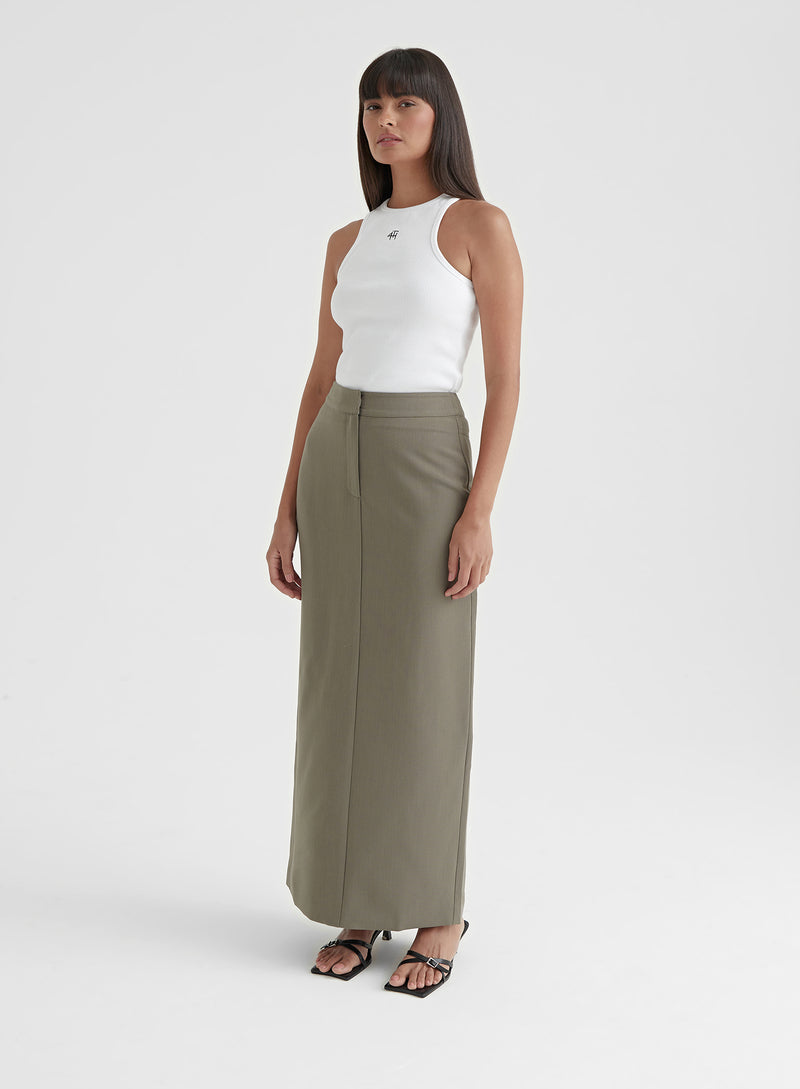 Olive Green Tailored Midaxi Skirt - Kennedy