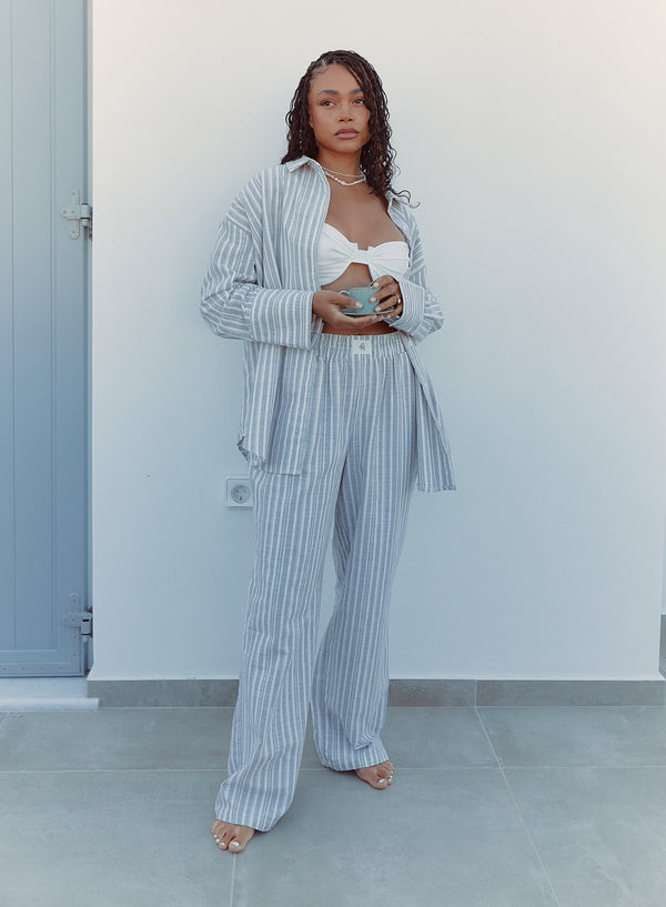 Grey And White Relaxed Stripe Trouser - Millie