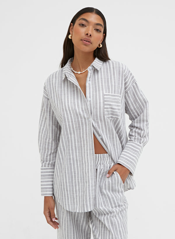 Grey And White Relaxed Stripe Shirt – Millie