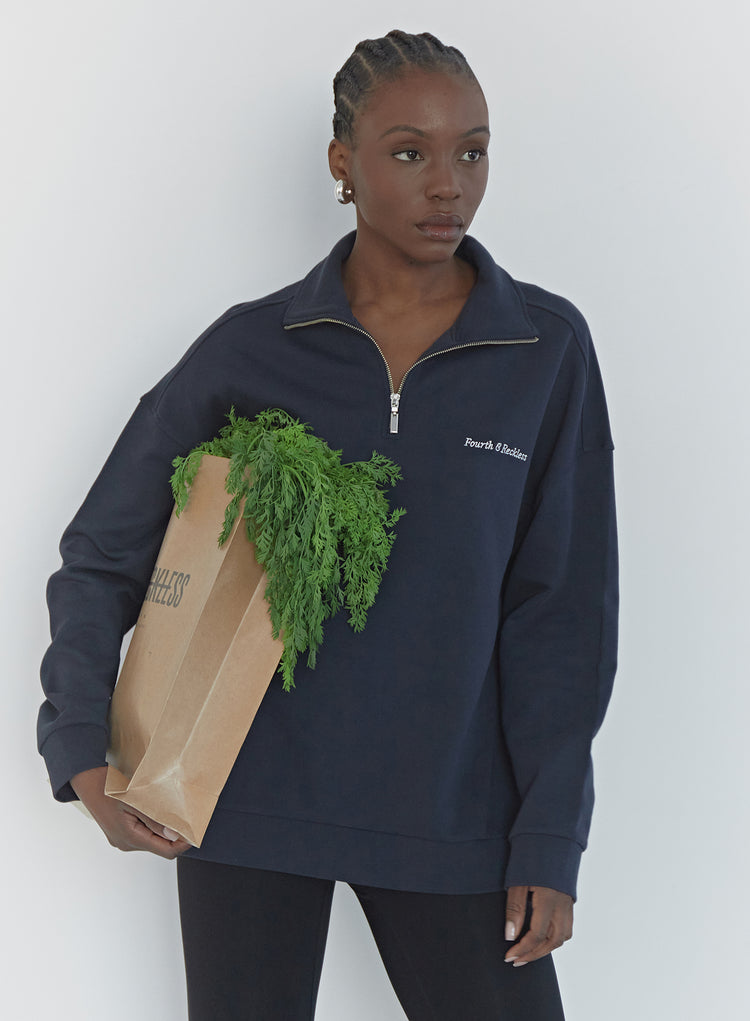 Navy Half Zip Oversized Polo Sweatshirt - Marla