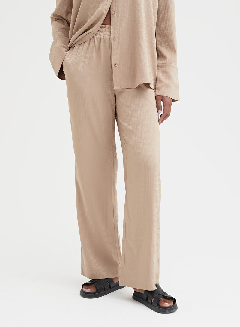 Camel Relaxed Geo Print Satin Trouser - Mimi