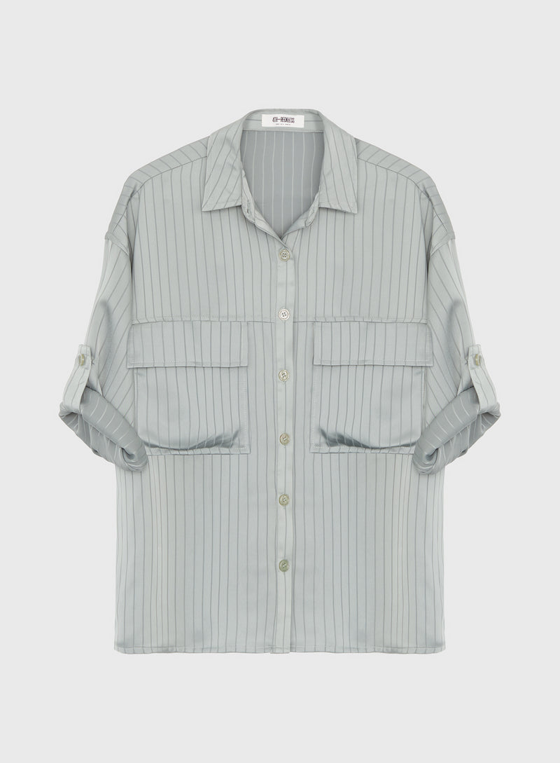 Sage Oversized Stripe Satin Shirt - Nia - 6