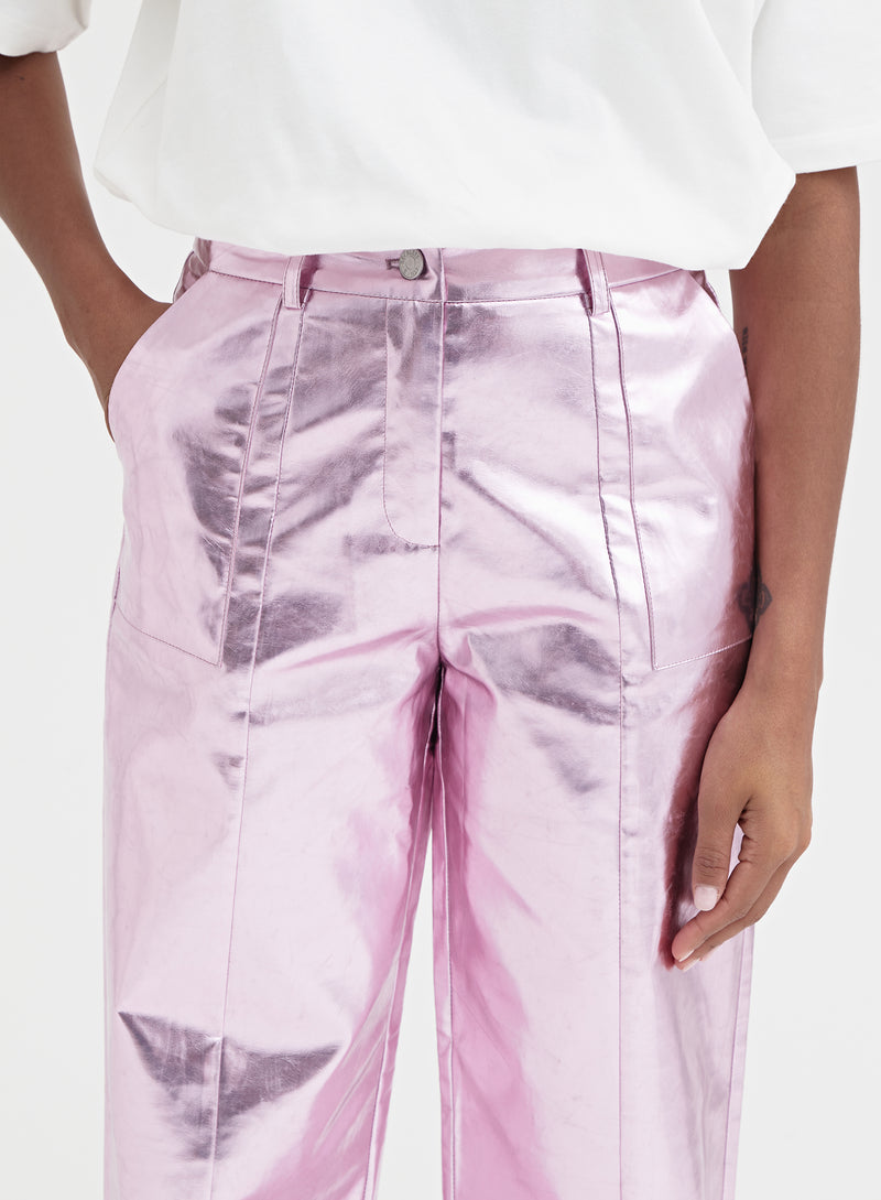 Pink Metallic Faux Leather Trouser - Zelda