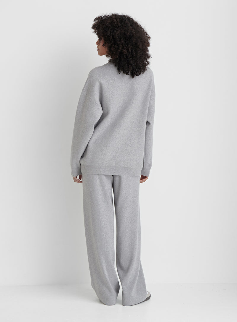 Grey Knitted Wide Leg Trouser- Cameron