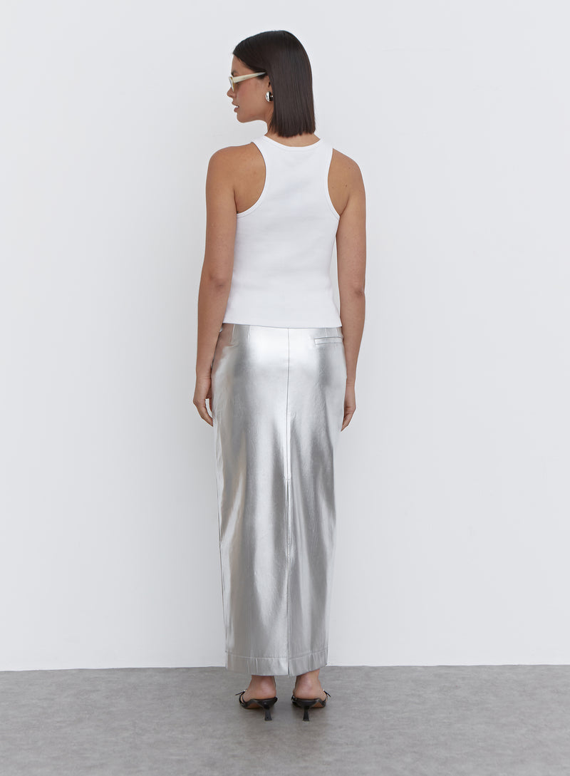 Silver Metallic Faux Leather Midaxi Skirt - Inessa