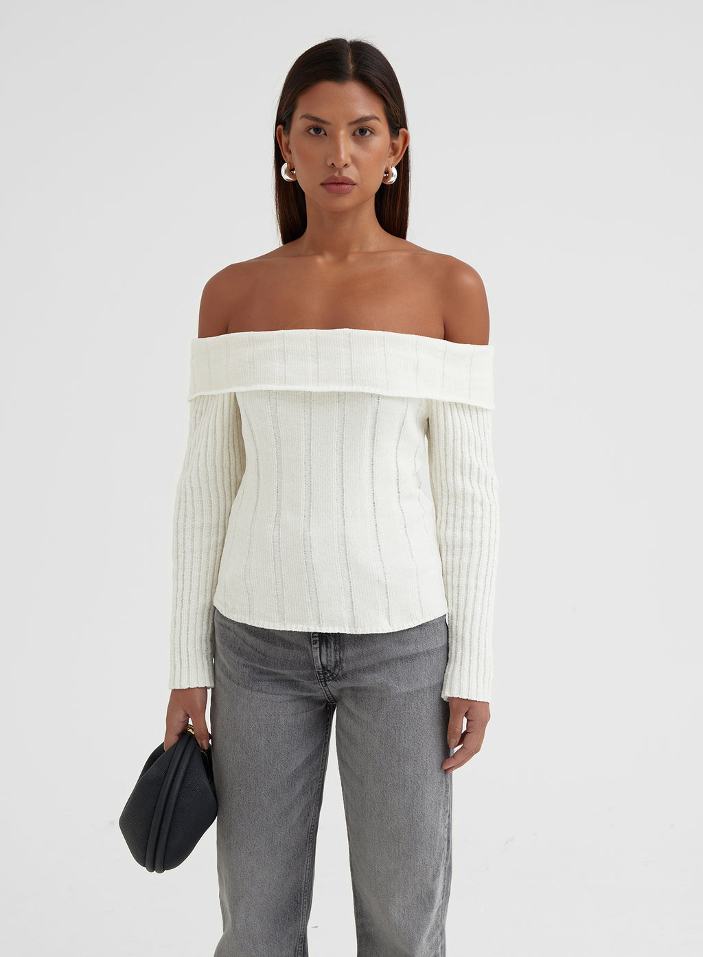 Bardot Knit Logo Tape Top, White