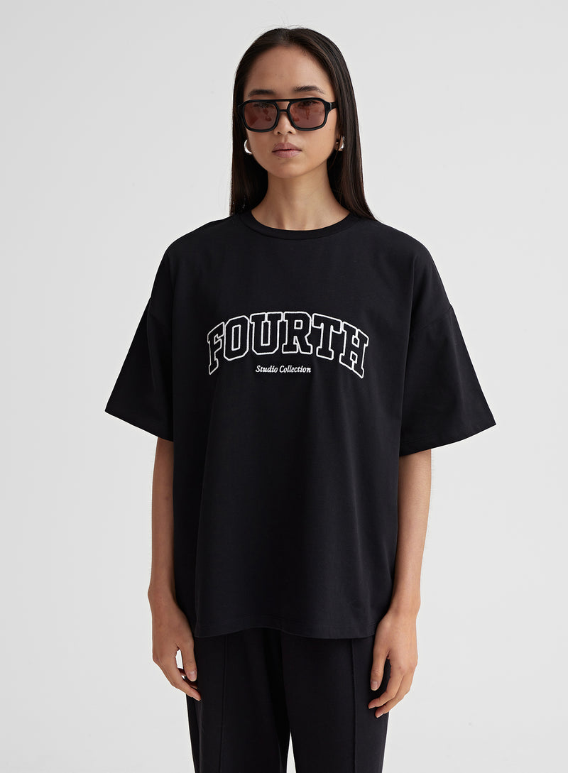 Women's | Black Oversized Fourth Applique T-shirt | Alice | 4th & Reckless