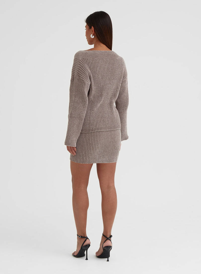 Mocha Knitted Mini Skirt- Beavan