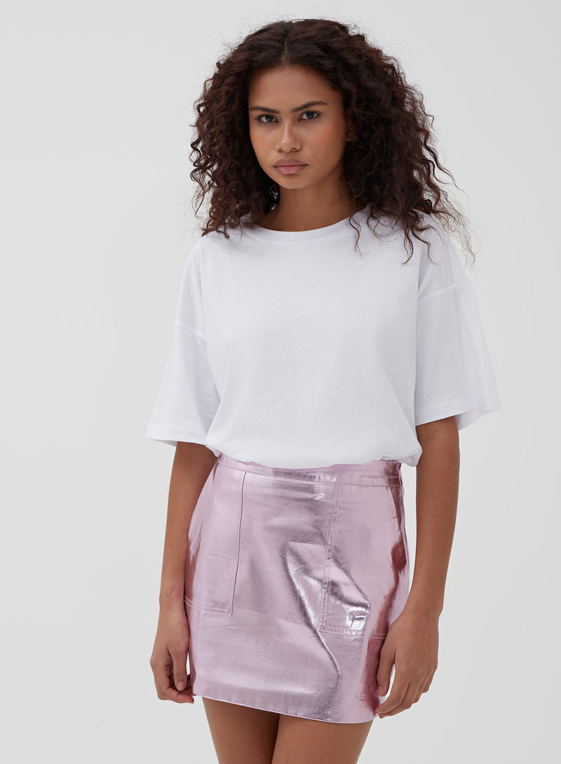 Women's Pink Metallic Faux Leather Mini Skirt | Kiki | 4th & Reckless