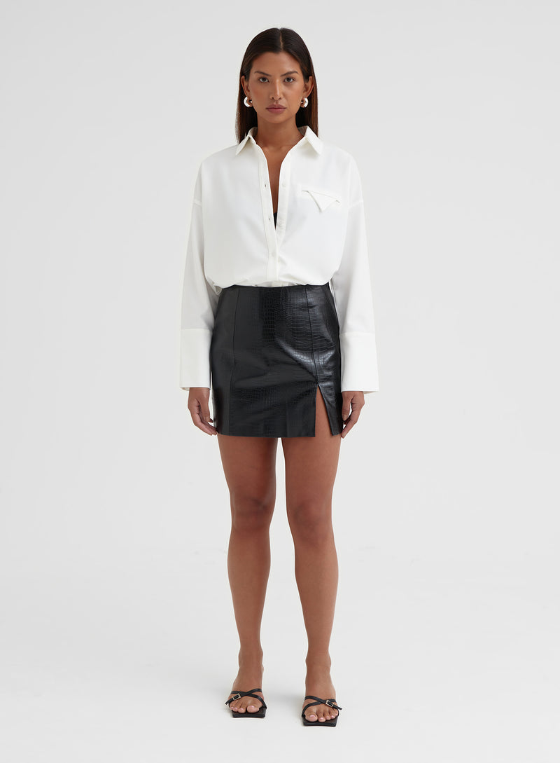 Black Croc Faux Leather Mini Skirt - Quinn