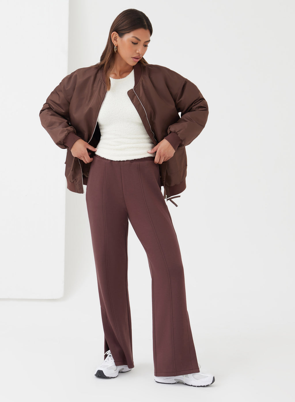 Women's Chocolate Brown Split Straight Leg Jogger, Koen