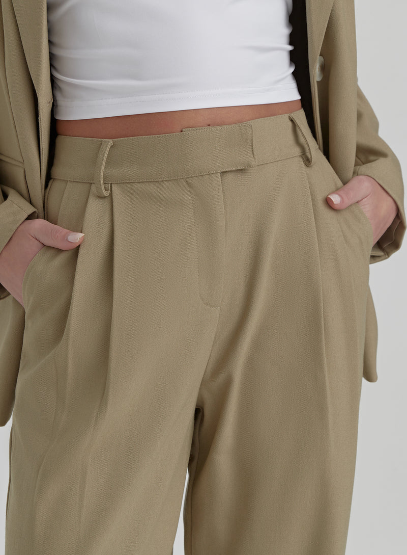 Olive Tailored Straight Leg Trouser- Onicka