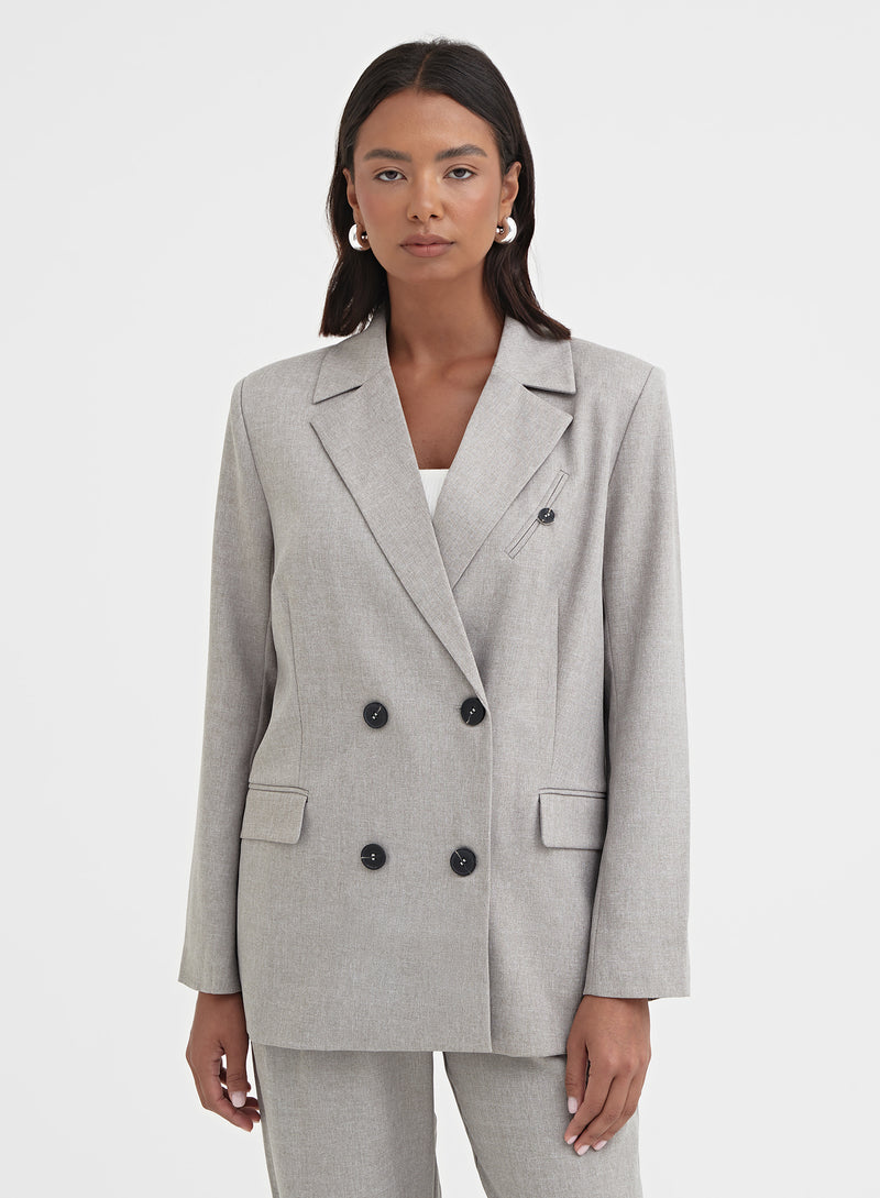 Women's Grey Double-Breasted Tailored Blazer | Aire | 4th & Reckless