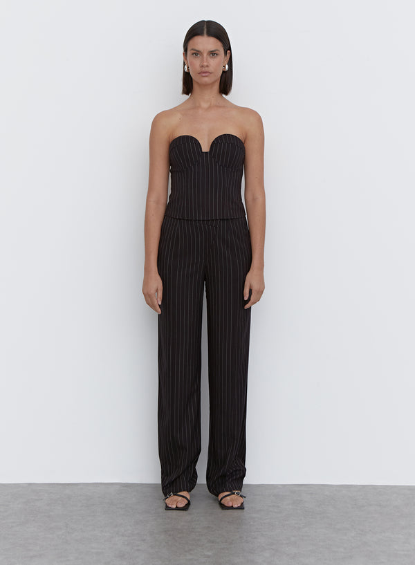 Black Pinstripe Tailored Corset Top - Libby
