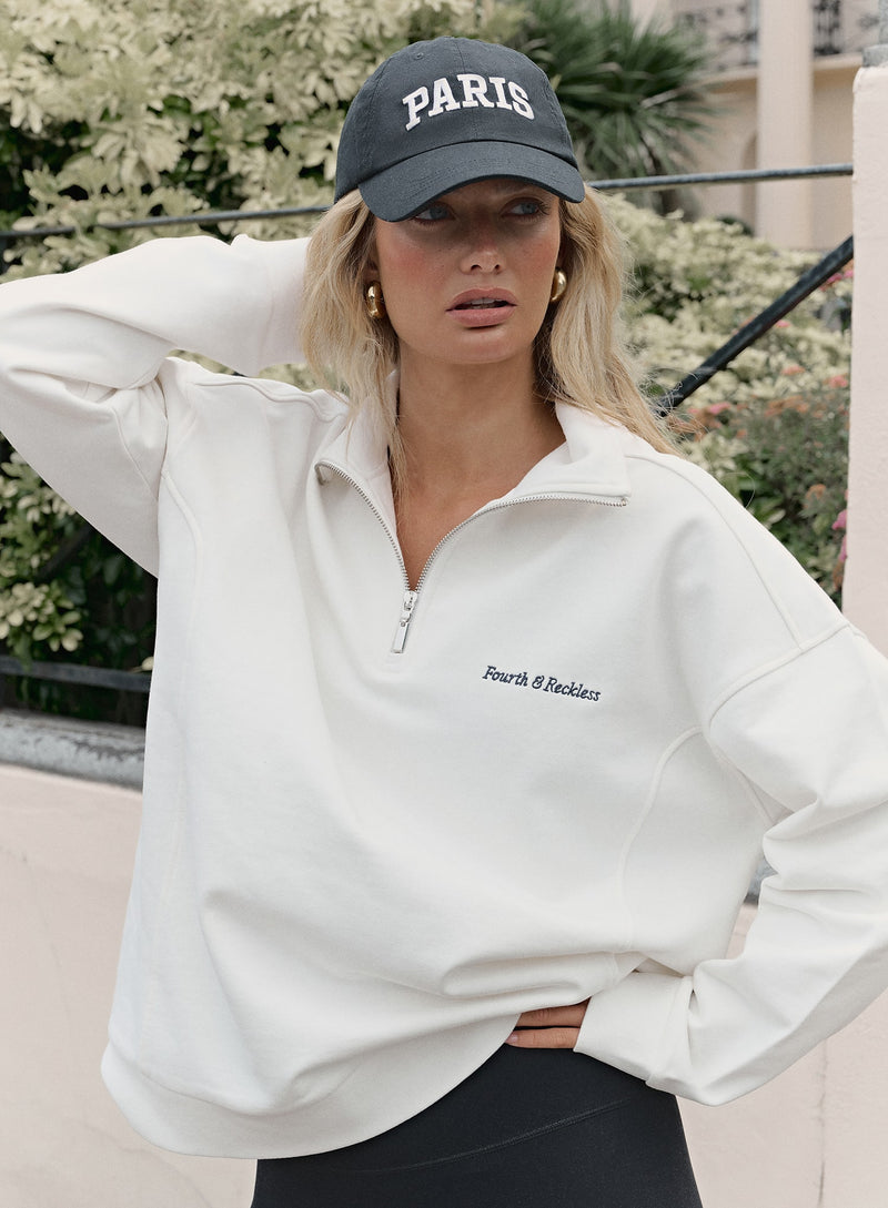 Women's Cream Half Zip Polo Sweatshirt | Marla | 4th u0026 Reckless