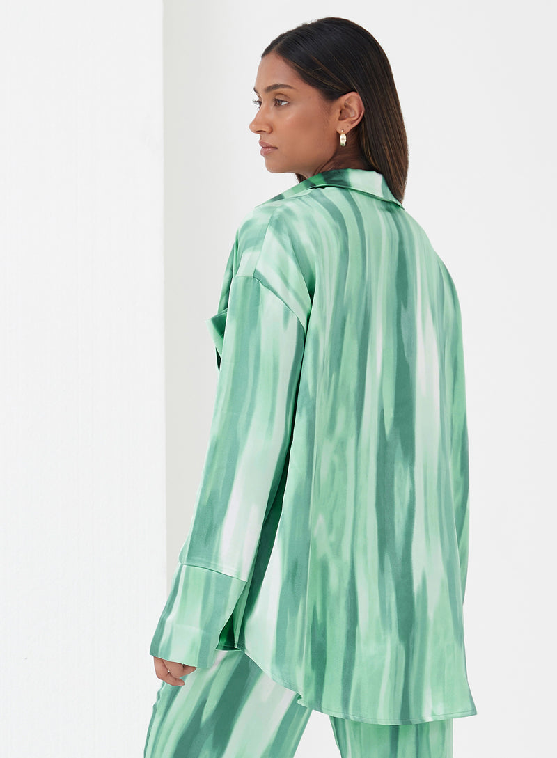 Norma Dye Print Satin Shirt Green - 5 - 4th&Reckless