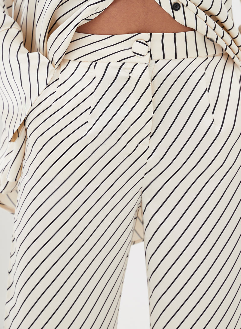 Norma Diagonal Stripe Satin Trouser Cream - 3 - 4th&Reckless