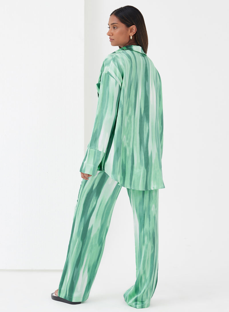 Norma Dye Print Satin Trouser Green - 6 - 4th&Reckless