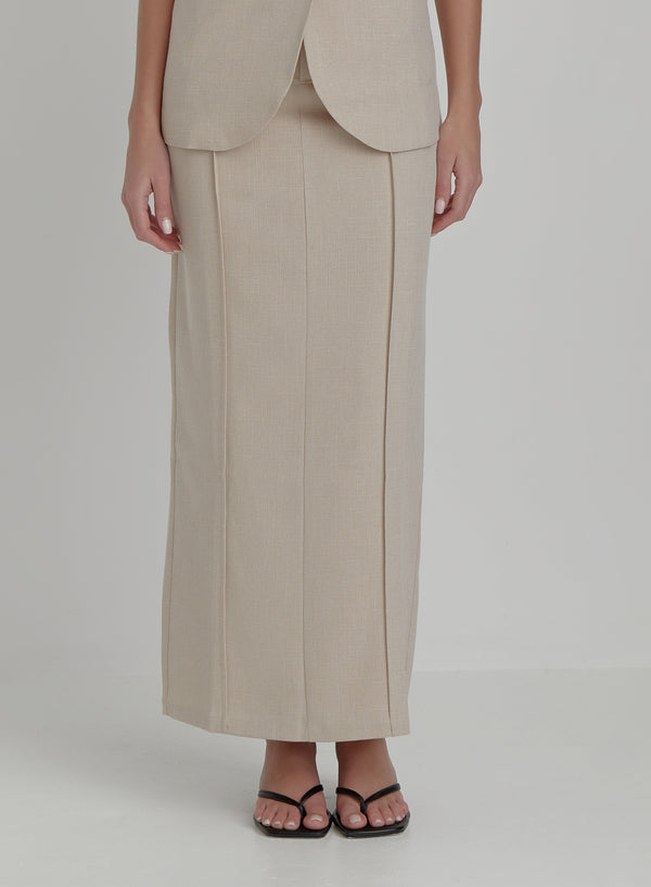 Beige Tailored Midiaxi Skirt- Marcallo
