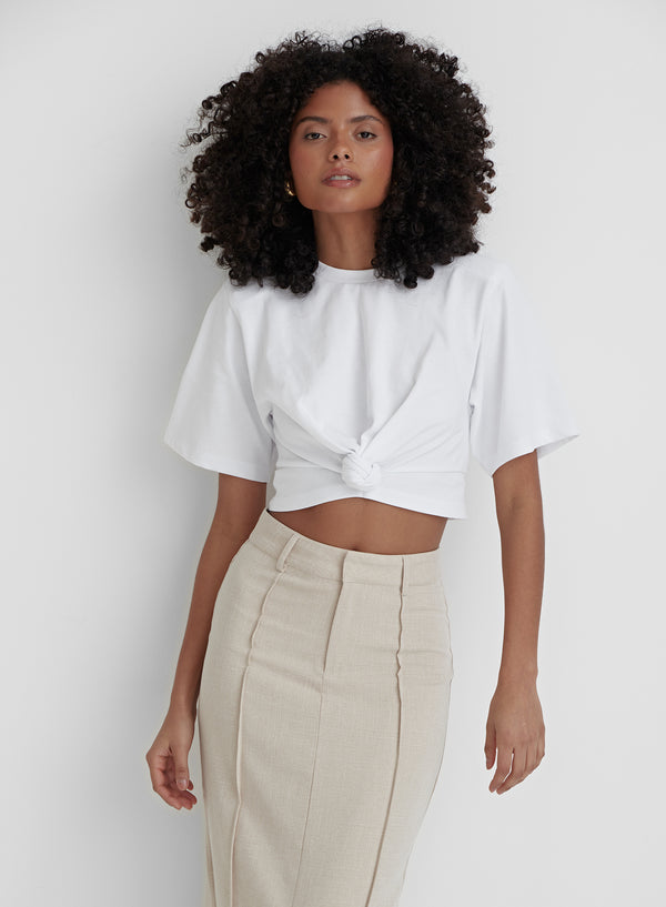 White Knot Front Cropped T-shirt- Heidi