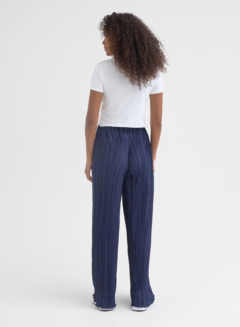 Women's Navy Pleated Plisse Trouser | Palais | 4th & Reckless