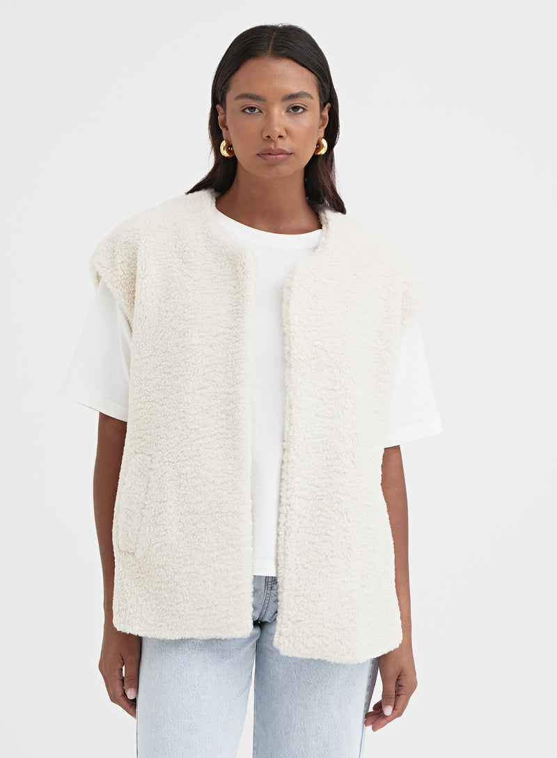 Beige Shearling Boxy Gilet – Marget