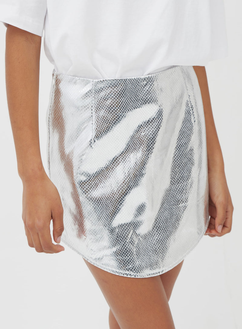 Remy Metallic Faux Leather Mini Skirt Silver - 4