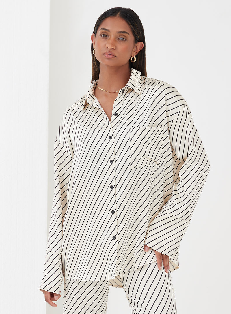 Norma Diagonal Stripe Satin Shirt Cream - 1 - 4th&Reckless