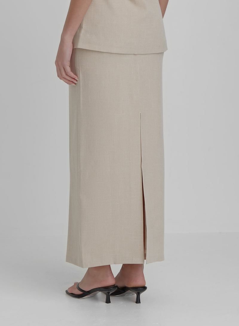 Beige Tailored Midiaxi Skirt- Marcallo