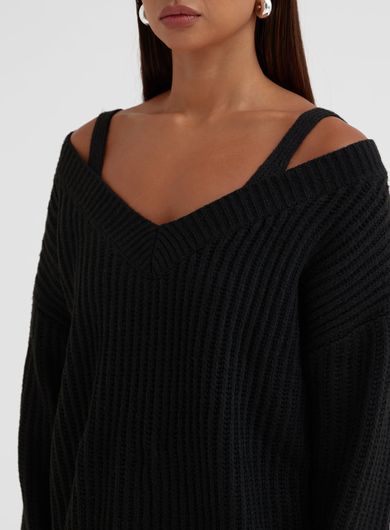 Black Slouchy Knitted Vest And Jumper - Tiana