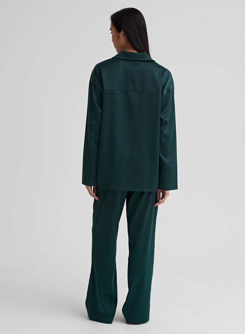 Emerald Green Satin Pyjama Shirt - Aurora
