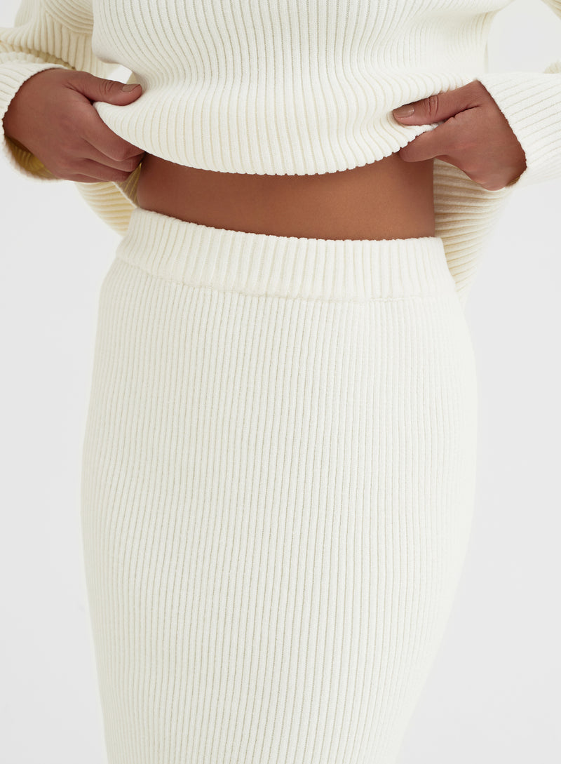 Cream Knitted Maxi Skirt - Kassia