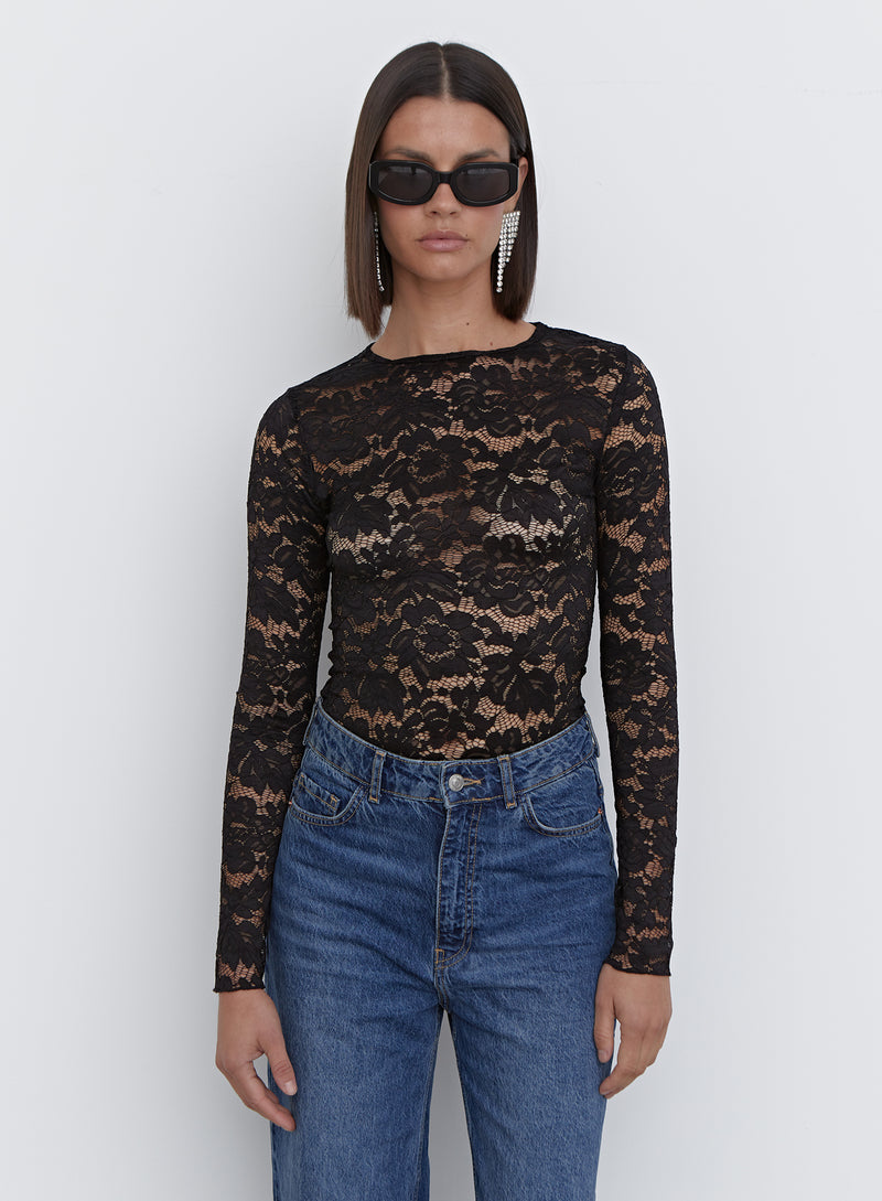 Black Lace Long Sleeve Top - Emery