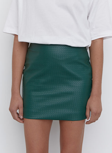 Women's Green Woven Faux Leather Mini Skirt | Zebi | 4th & Reckless