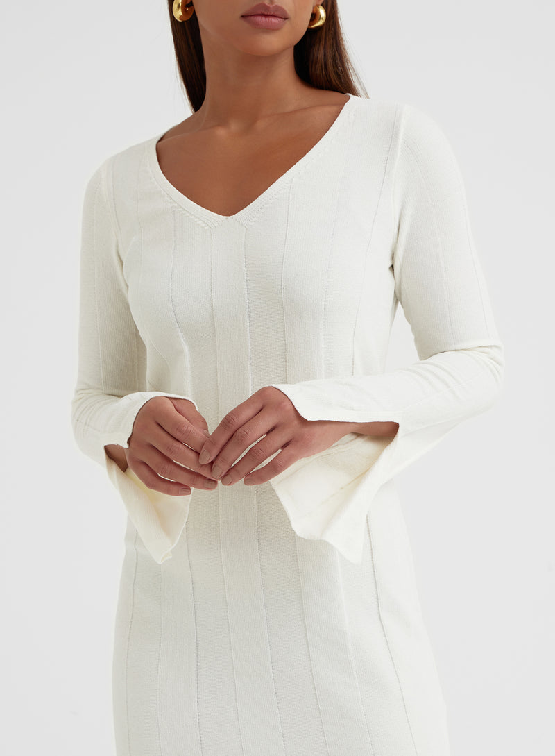 White Boucle Knit Midi Dress - Nyrobi