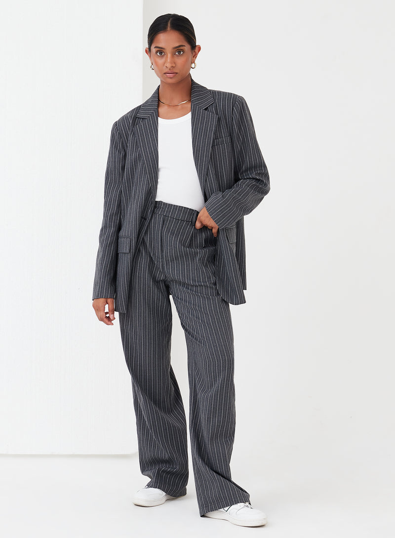 Freja Pinstripe Tailored Blazer Grey - 4 - 4th&Reckless