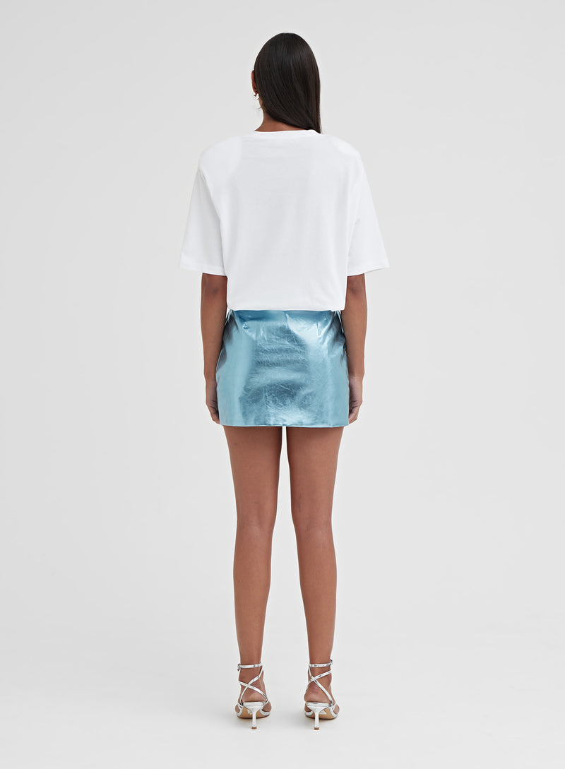 Blue Metallic Faux Leather Mini Skirt - Kiki