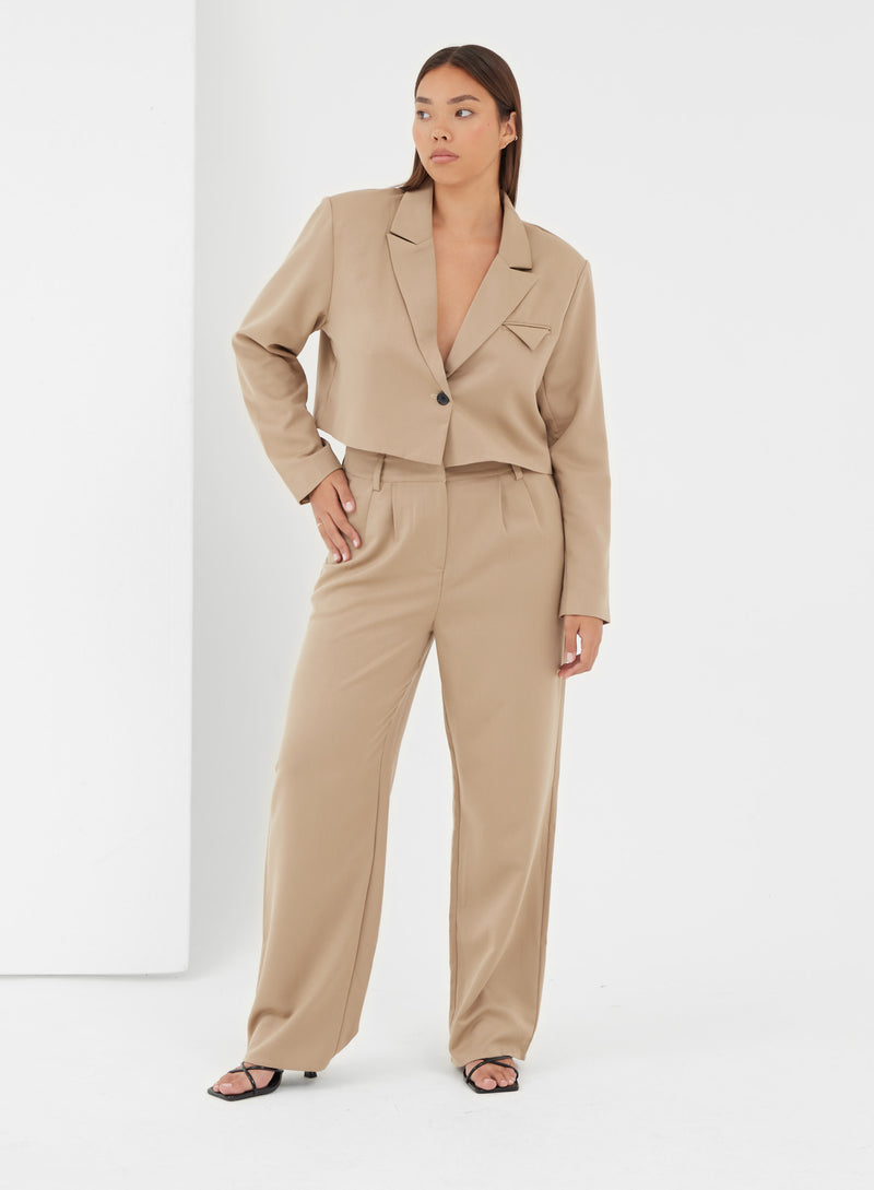 Crawford Wide Leg Tailored Trouser Camel - 6 - 4th&Reckless