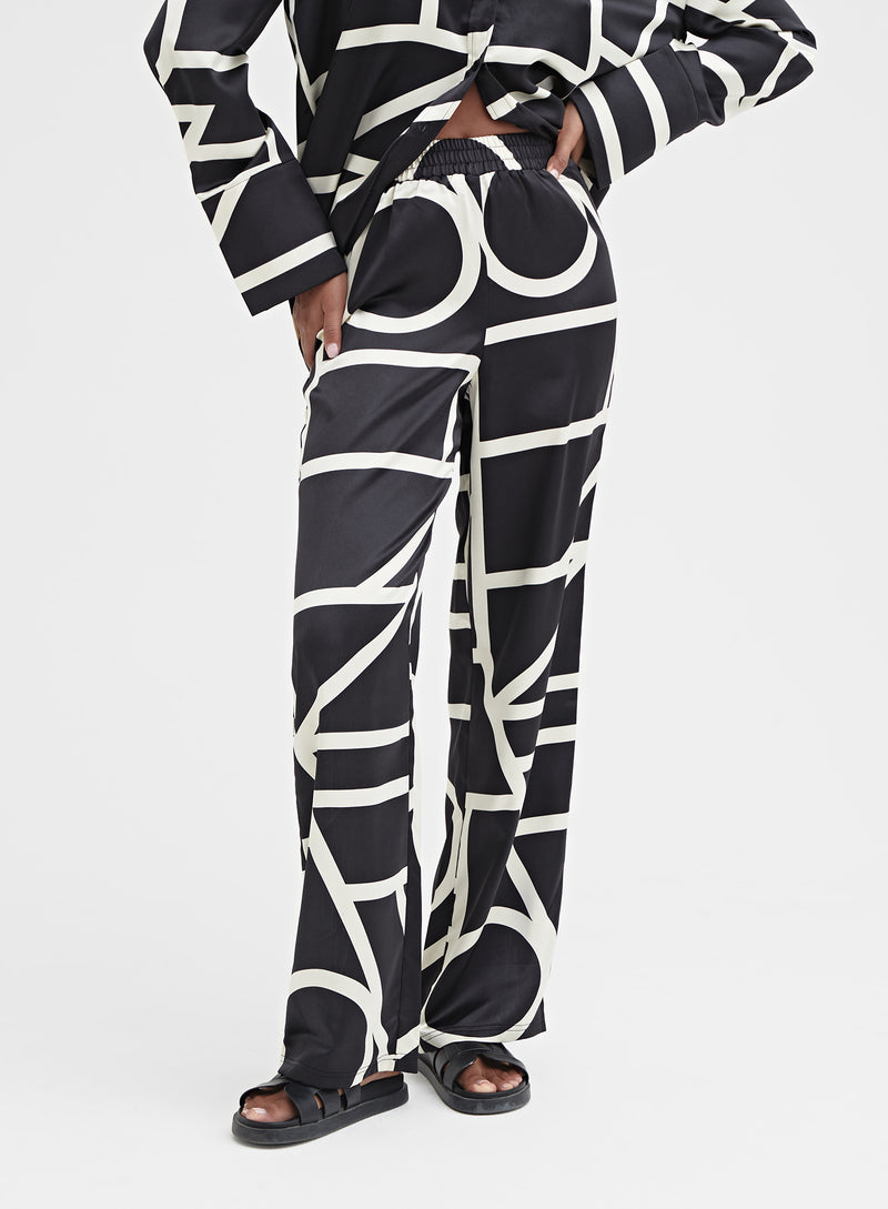 Women's Multi Contrast Print Satin Trouser, Kora
