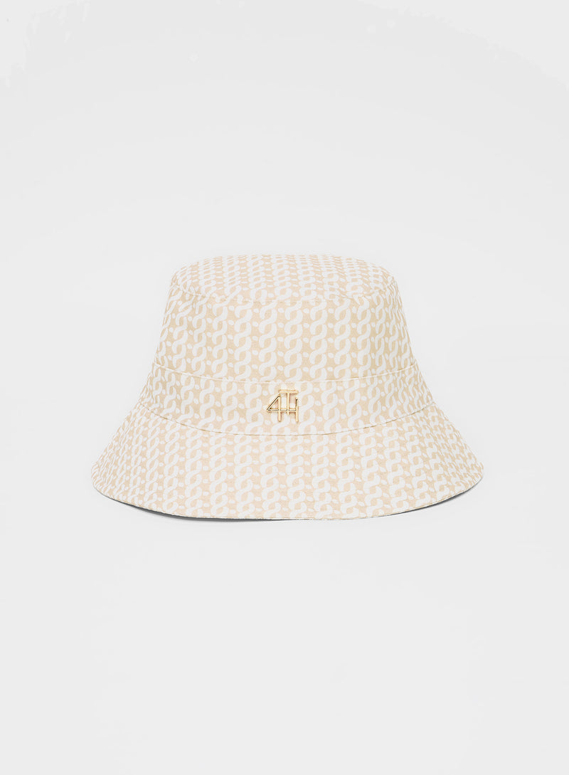 Cream Canvas Geometric Bucket Hat - Sarah
