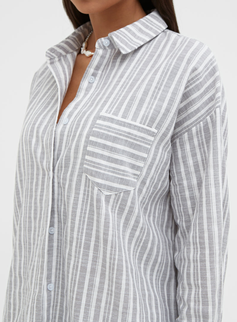 Grey And White Relaxed Stripe Shirt – Millie