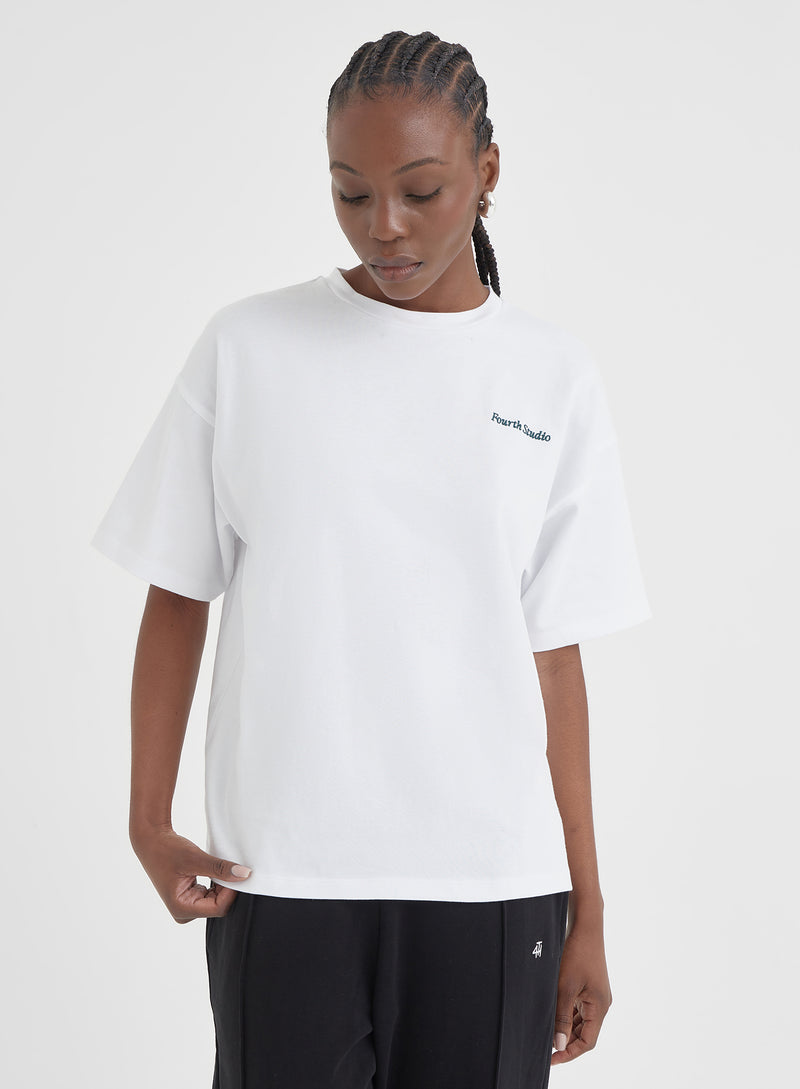 White Tee With Green Embroidery - Echo