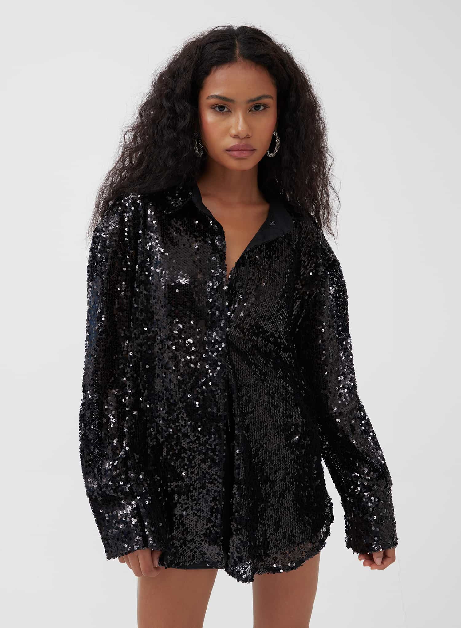 Women's Black Oversized Sequin Shirt | Zoey | 4th & Reckless